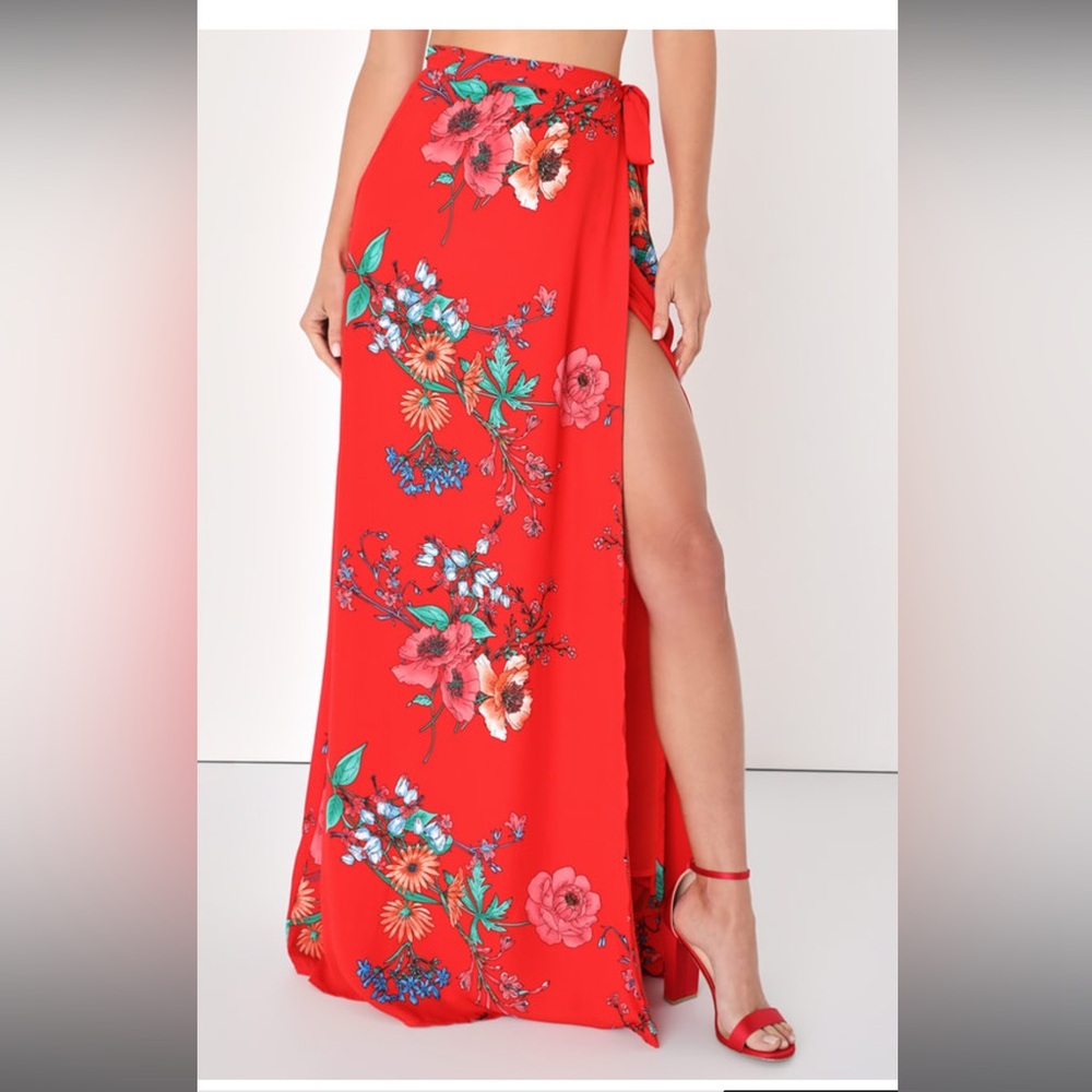 Lulu's Red Floral Maxi Dress - Picture 2 of 10